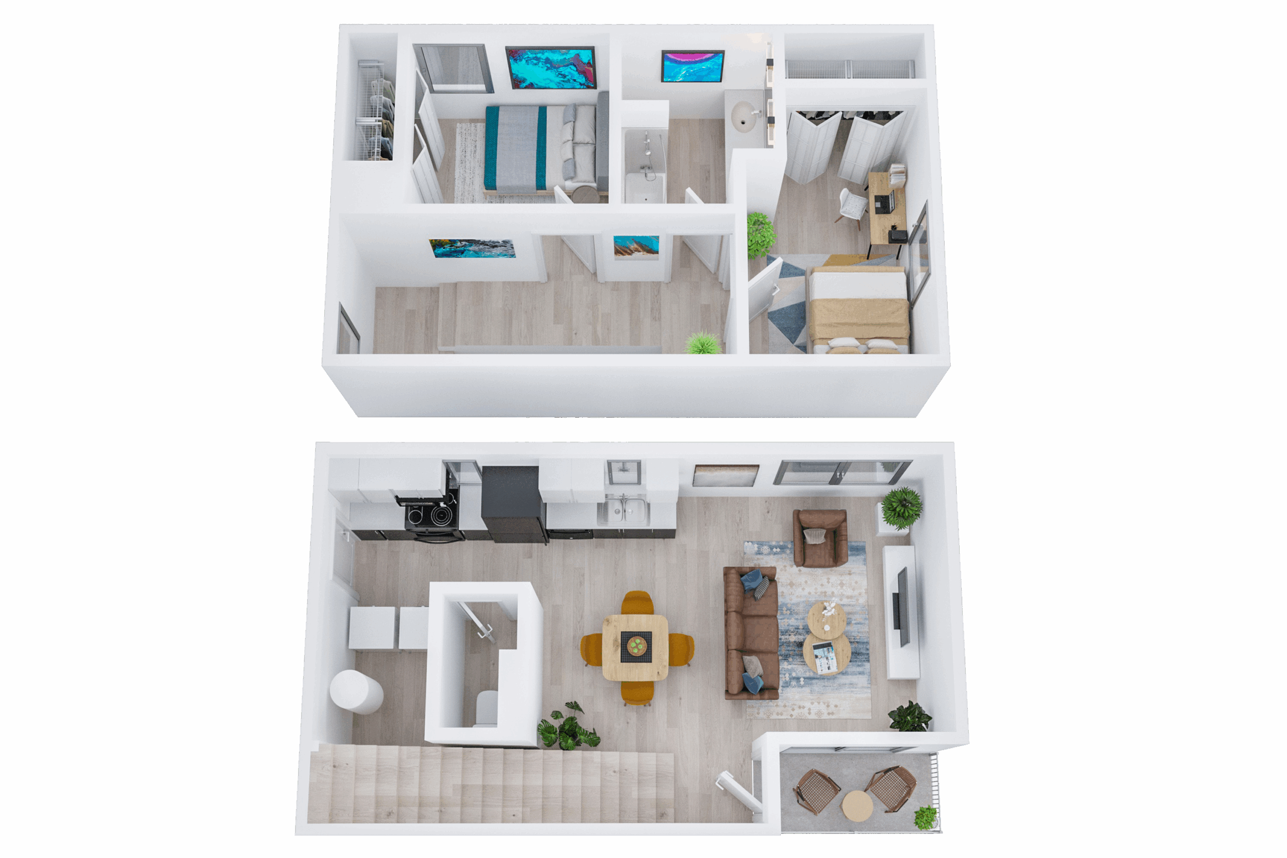 A 3D image of the 4BR/2.5BA – Vaughn floorplan, a 1393 squarefoot, 4 bed / 2.5 bath unit