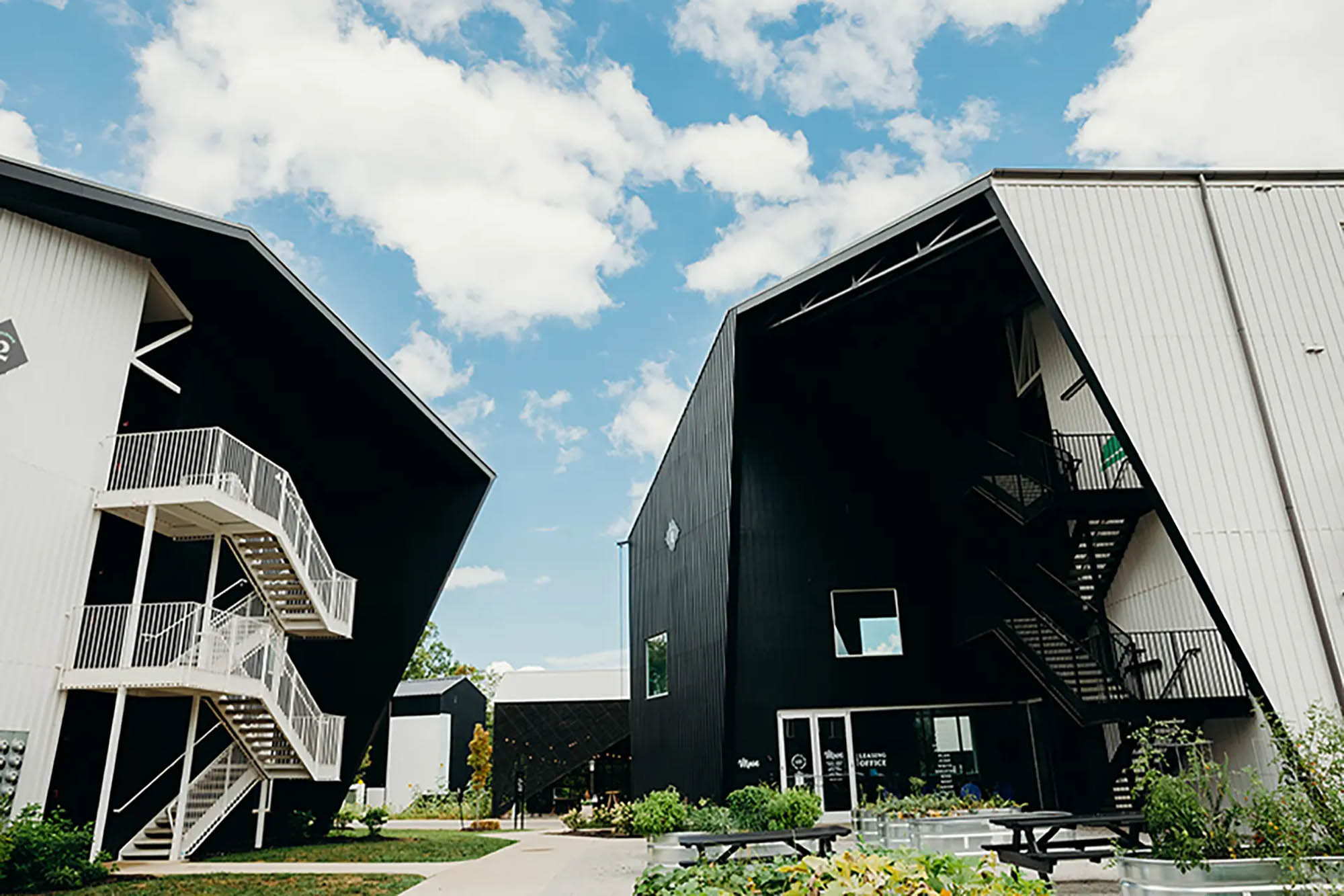 Geometric, artistic high-contrast apartment complex